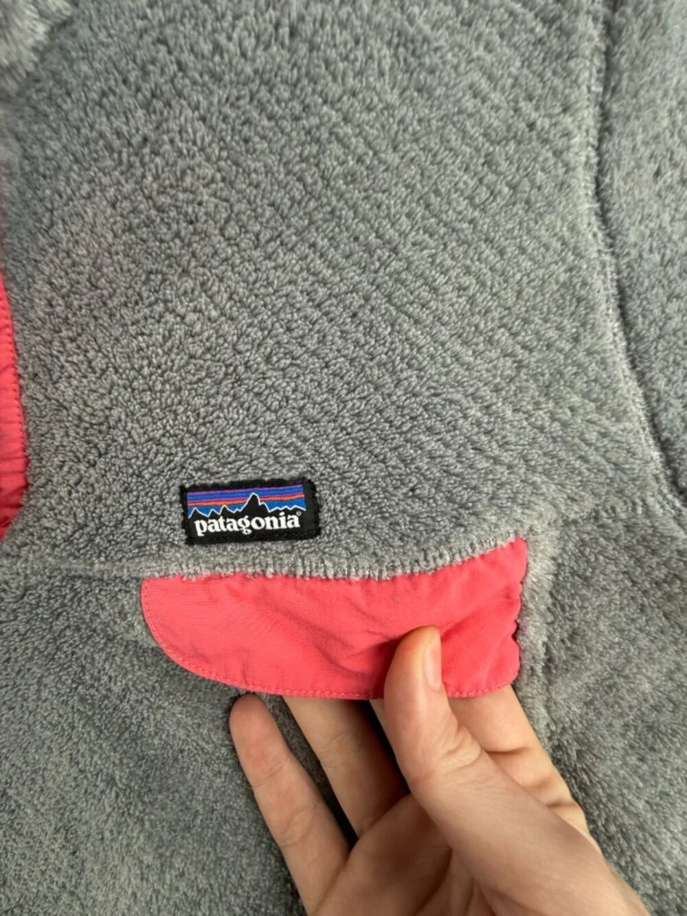 Patagonia Fleece Jacket Girls Youth Size 2XL 16-18 Gray Pink Fuzzy Soft Snap